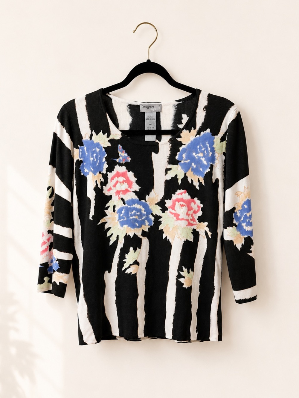 Vintage 90s/Y2K Lightweight Floral zebra Stripe Knit Top 🌸🦋